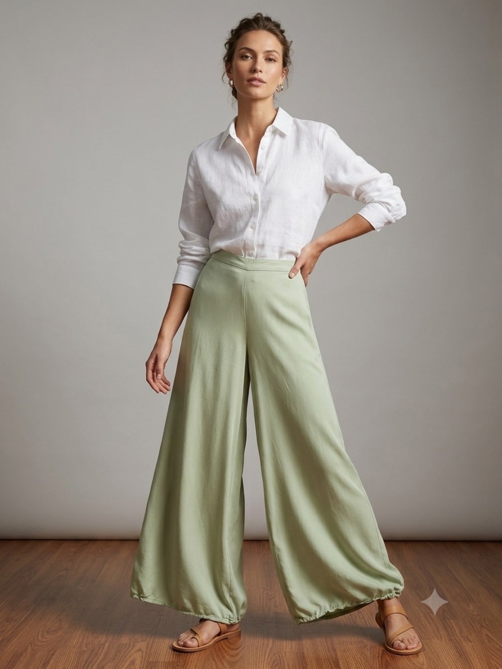 Zara High-Waisted Wide Leg Pastel Green Pant Flowy Lightweight Medium.